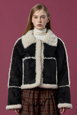 엘르 오버핏 스웨이드 플리스 무스탕 자켓 [Black_white]