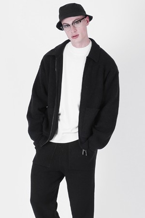 Heavy Knit Two-way Zip up (Black)