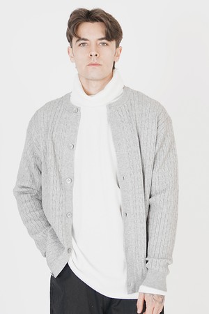 Silket Cable Round-neck Cardigan (Gray)