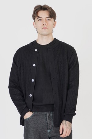 Silket Cable Round-neck Cardigan (Black)