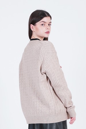 Silket Cable Round-neck Cardigan (Beige)