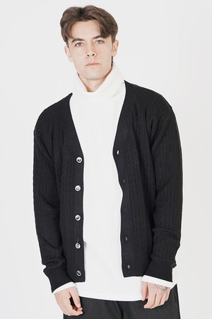 Silket Cable Y-neck Cardigan (Black)