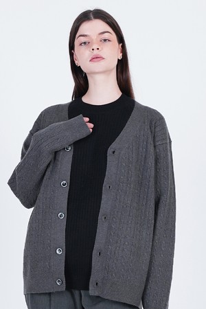 Silket Cable Y-neck Cardigan (Chacoal)