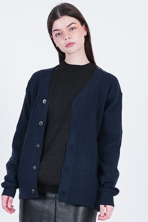 Silket Cable Y-neck Cardigan (Navy)