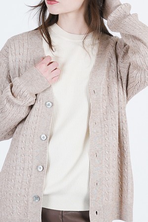 Silket Cable Y-neck Cardigan (Beige)