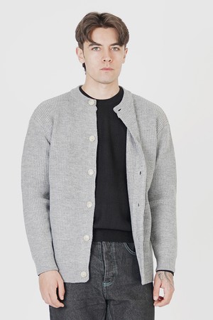 Hazzy Wool Round-neck Cardigan (Gray)