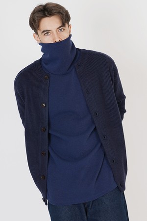 Hazzy Wool Round-neck Cardigan (Navy)