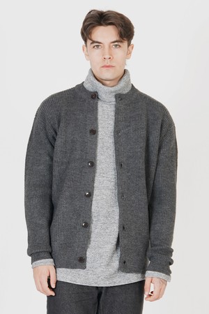 Hazzy Wool Round-neck Cardigan (Chacoal)