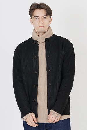 Hazzy Wool Round-neck Cardigan (Black)