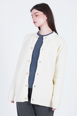 Hazzy Wool Round-neck Cardigan (Ivory)