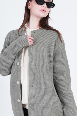 Hazzy Wool Round-neck Cardigan (Olive)