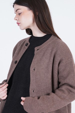 Hazzy Wool Round-neck Cardigan (Brown)