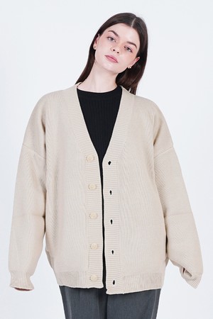 Hazzy Over fit Y-neck Cardigan (Beige)