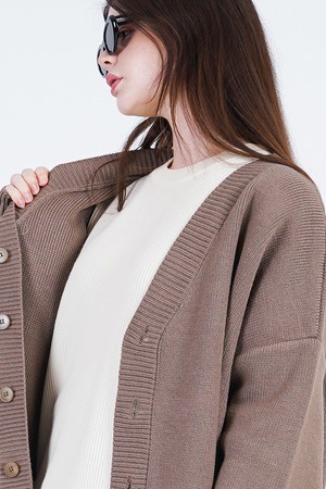 Hazzy Over fit Y-neck Cardigan (Brown)