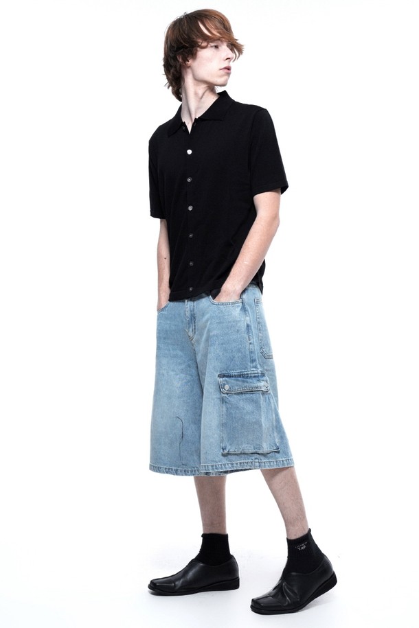 CHANCE'S NOI - 캐주얼팬츠 - Cargo Bermuda Denim Pants - Light Blue