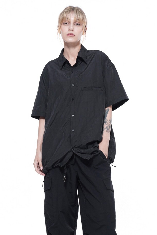 CHANCE'S NOI - 반팔셔츠 - Searsucker String Half Shirt - Black