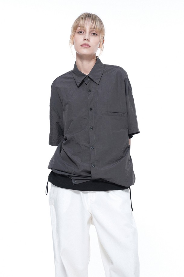 CHANCE'S NOI - 반팔셔츠 - Searsucker String Half Shirt - Charcoal