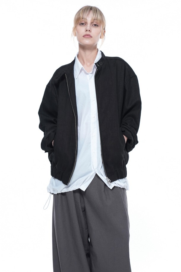 CHANCE'S NOI - 블루종/점퍼 - Herrington Linen Biker Varsity Jacket - Black