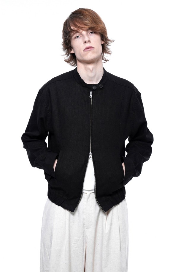 CHANCE'S NOI - 블루종/점퍼 - Herrington Linen Biker Varsity Jacket - Black