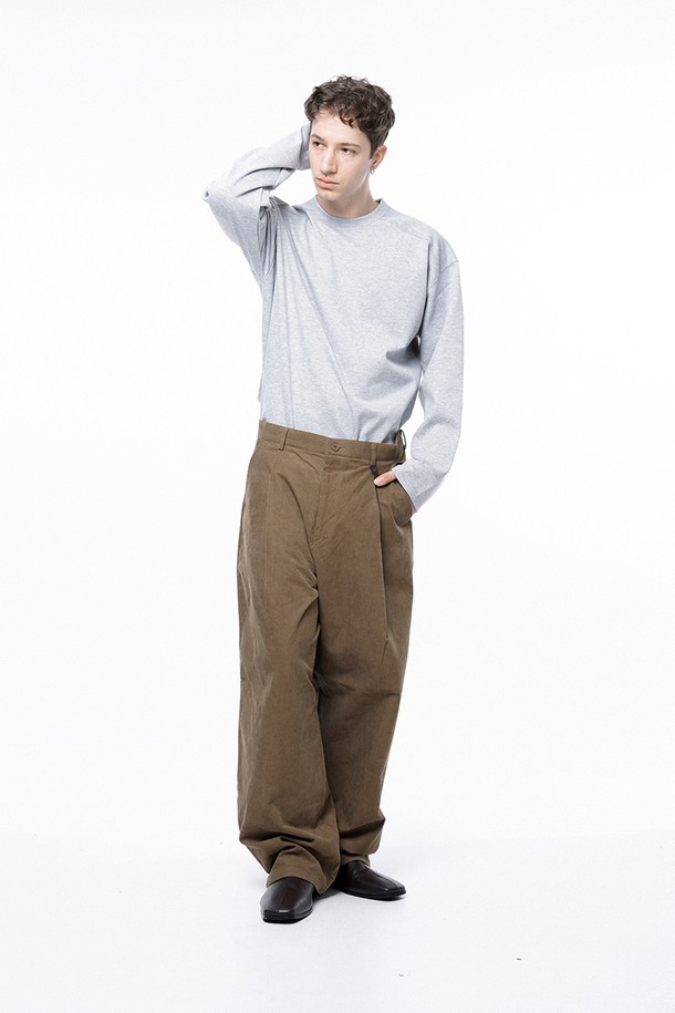 CHANCE'S NOI - 캐주얼팬츠 - Corduroy One-tuck Wide Pants - Brown /M243PT01BR