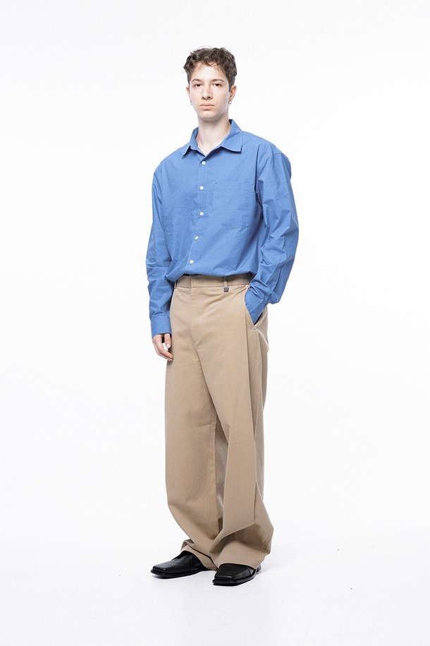 CHANCE'S NOI - 캐주얼팬츠 - Side Tuck Wide Cotton Slacks - Beige /M243PT04BE