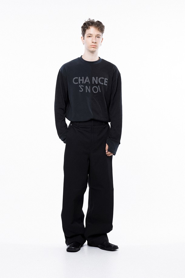 CHANCE'S NOI - 캐주얼팬츠 - Side Tuck Wide Cotton Slacks - Black /M243PT04BK