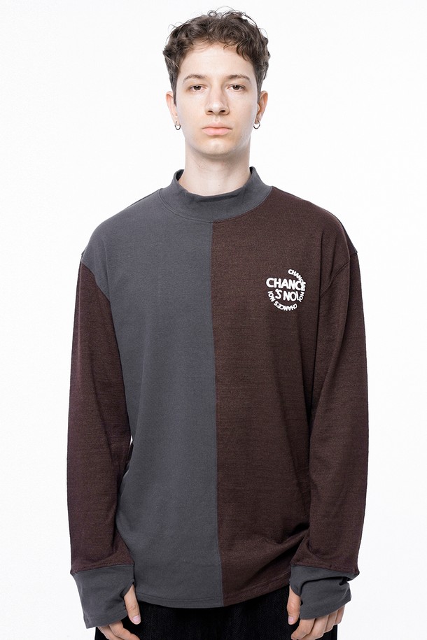 CHANCE'S NOI - 스웨트셔츠 - Circle Reverse Wool Hlaf-neck Sweat - Brown Charcoal /M243MT04CH