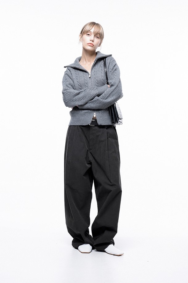 CHANCE'S NOI FOR WOMEN - 캐주얼팬츠 - Corduroy One-tuck Wide Pants - Charcoal /M243PT01CH