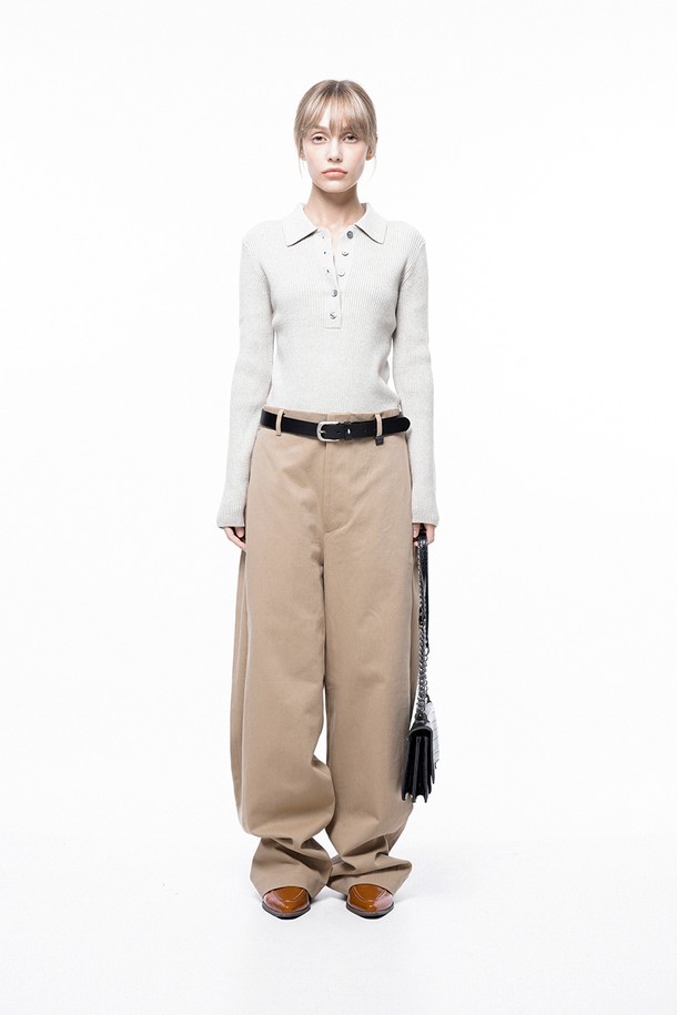 CHANCE'S NOI FOR WOMEN - 캐주얼팬츠 - Side Tuck Wide Cotton Slacks - Beige /M243PT04BEW