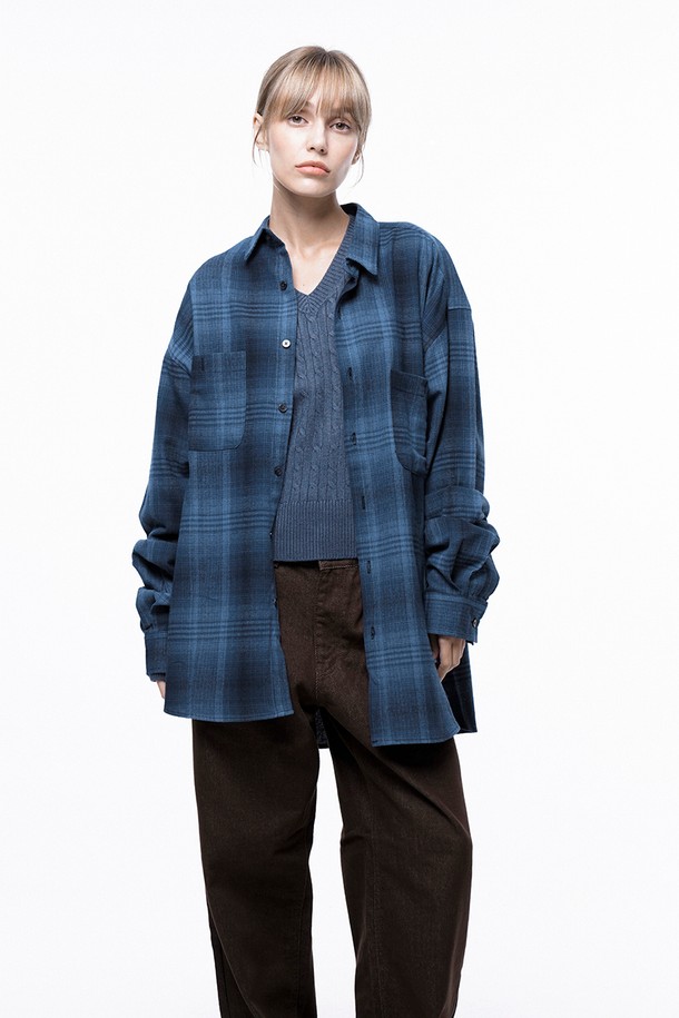 CHANCE'S NOI FOR WOMEN - 긴팔셔츠 - Loose-Fit Flannel Check Shirt - Blue /W243SH01BL