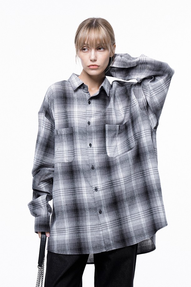 CHANCE'S NOI FOR WOMEN - 긴팔셔츠 - Loose-Fit Flannel Check Shirt - Black /W243SH01BK