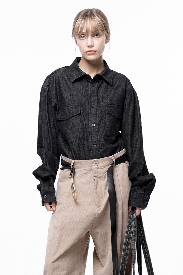 CHANCE'S NOI FOR WOMEN - 긴팔셔츠 - Western Pocket Denim Shirt - Black Indigo /W243SH03BK