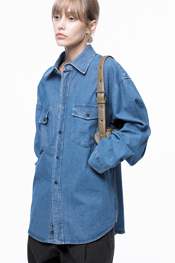 CHANCE'S NOI FOR WOMEN - 긴팔셔츠 - Western Pocket Denim Shirt - Mid Blue /W243SH03MB