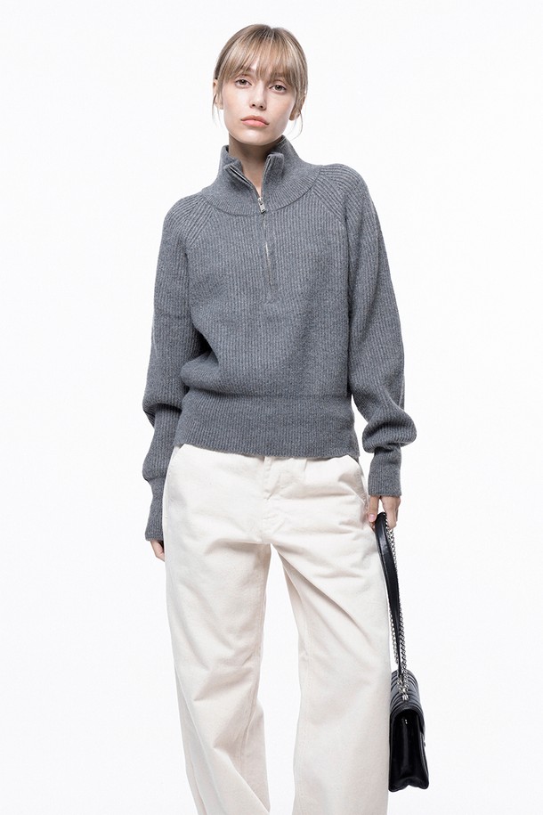 CHANCE'S NOI FOR WOMEN - 스웨터 - Soft Hazzy Half Zip-up Knit - Gray /W243TP05GR