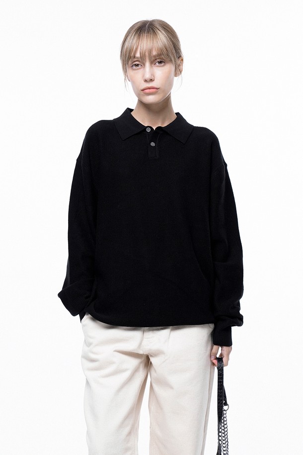 CHANCE'S NOI FOR WOMEN - 스웨터 - Soft Two-button Collar Knit - Black /W243TP09BK