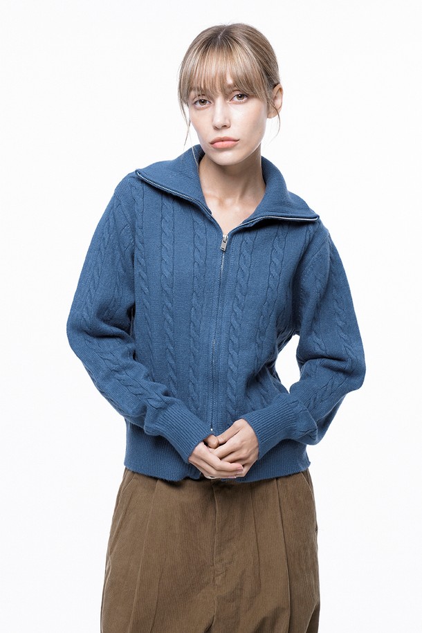 CHANCE'S NOI FOR WOMEN - 가디건 - Soft Cable Zip-up Knit Cardigan - Blue /W243TP03BL