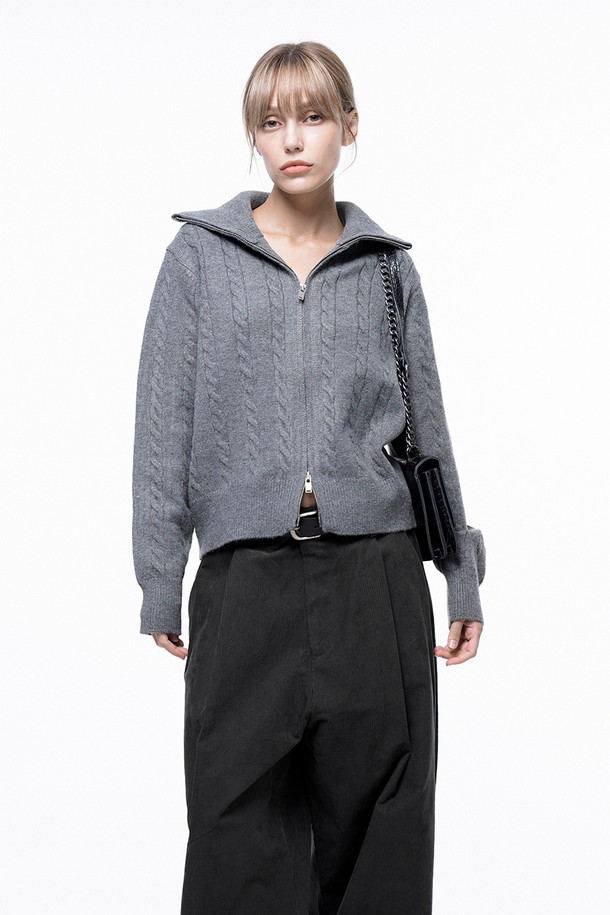 CHANCE'S NOI FOR WOMEN - 가디건 - Soft Cable Zip-up Knit Cardigan - Gray /W243TP03GR