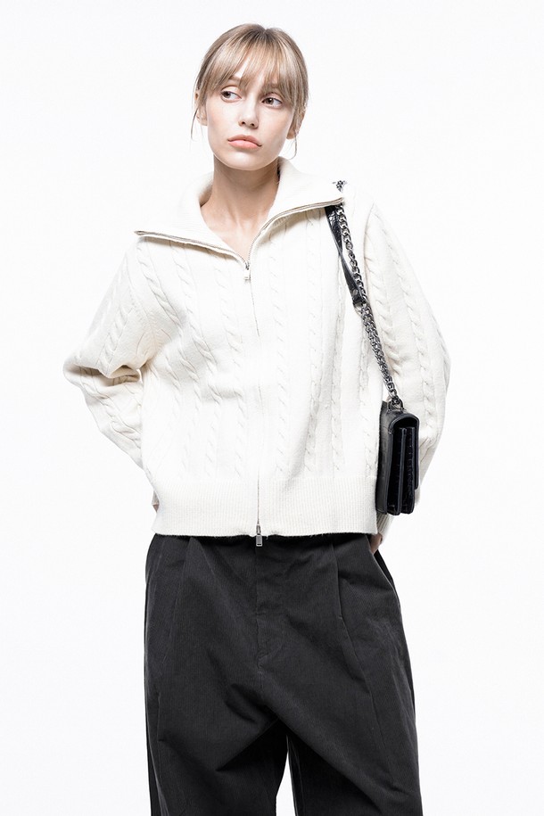 CHANCE'S NOI FOR WOMEN - 가디건 - Soft Cable Zip-up Knit Cardigan - Ivory /W243TP03IV