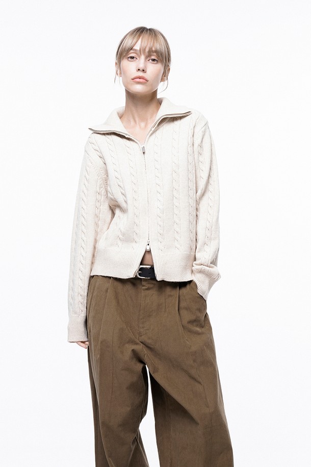 CHANCE'S NOI FOR WOMEN - 가디건 - Soft Cable Zip-up Knit Cardigan - Oatmeal /W243TP03OT