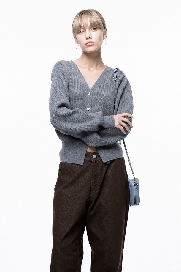 CHANCE'S NOI FOR WOMEN - 가디건 - Soft Crop Knit Cardigan - Gray /W243TP04GR