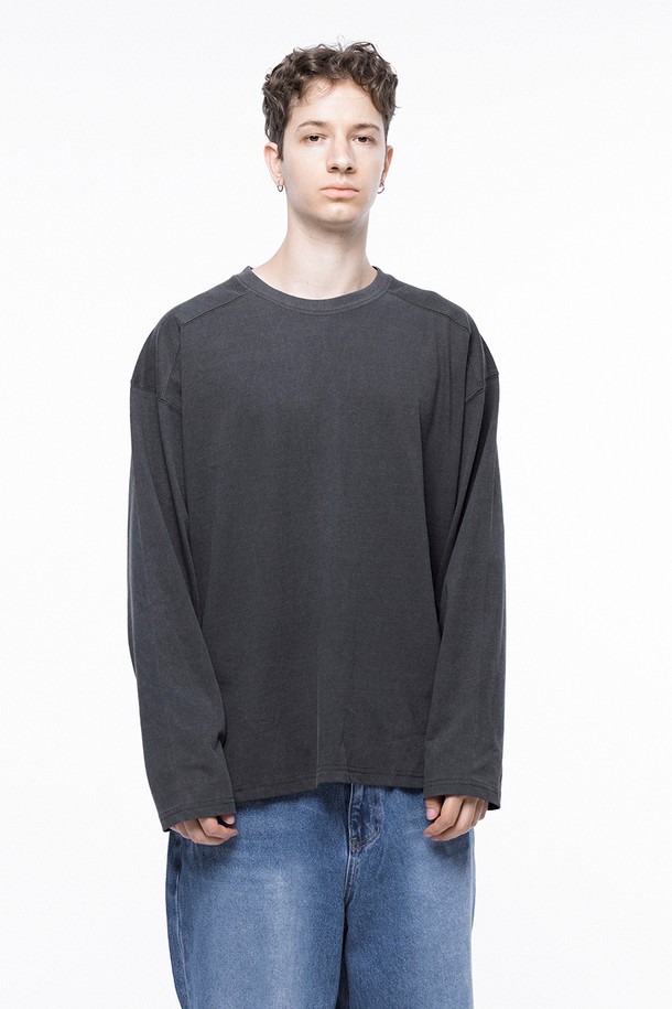 CHANCE'S NOI - 긴팔티셔츠 - Pigment Slit Long sleeved - Charcoal /M243TP03CH