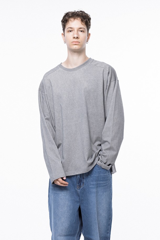 CHANCE'S NOI - 긴팔티셔츠 - Pigment Slit Long sleeved - Gray /M243TP03GR