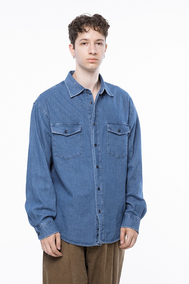 CHANCE'S NOI - 긴팔셔츠 - Western Pocket Denim Shirt - Mid Blue /W243SH03MBM