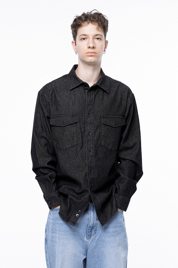 CHANCE'S NOI - 긴팔셔츠 - Western Pocket Denim Shirt - Black Indigo /W243SH03BKM