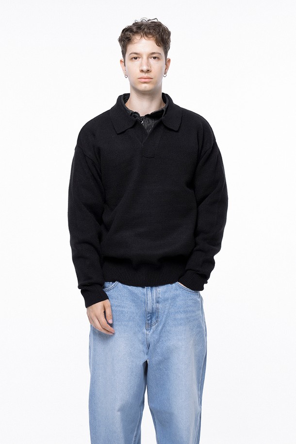 CHANCE'S NOI - 스웨터 - Dense Modal Open-collar Kint - Black /M243TP08BK