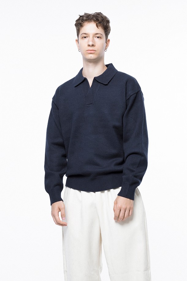 CHANCE'S NOI - 스웨터 - Dense Modal Open-collar Kint - Navy /M243TP08NY