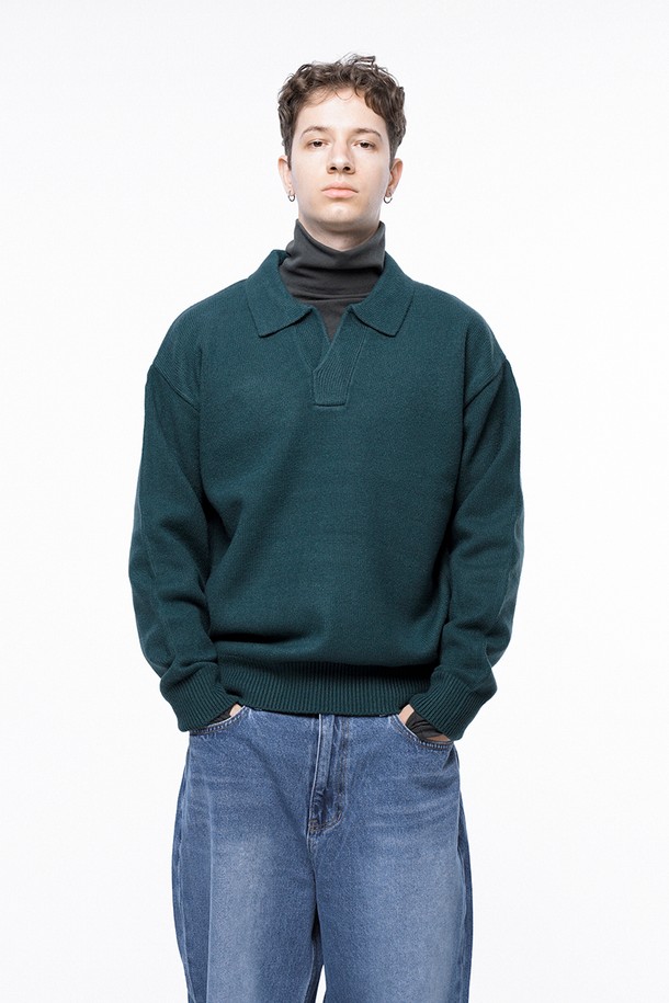 CHANCE'S NOI - 스웨터 - Dense Modal Open-collar Kint - Green /M243TP08GN