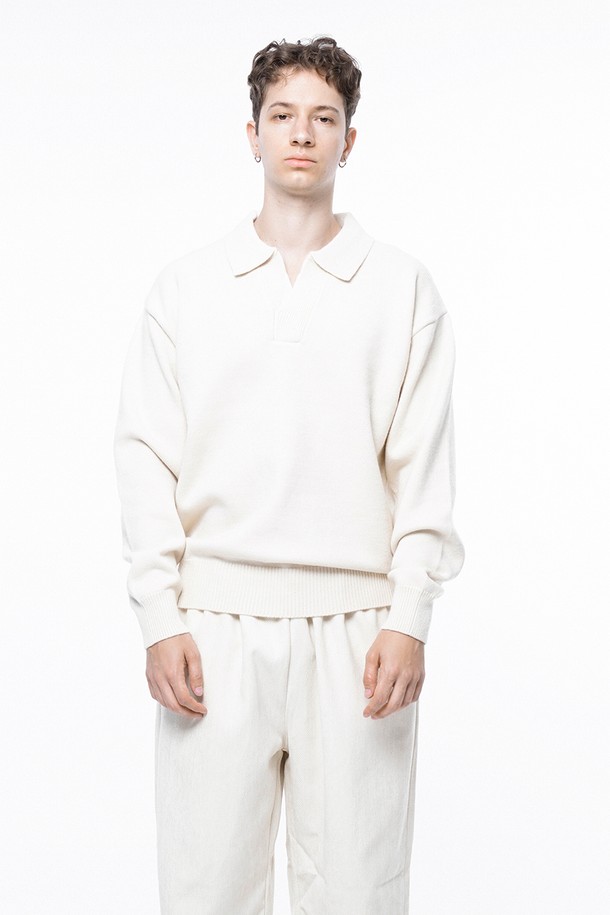 CHANCE'S NOI - 스웨터 - Dense Modal Open-collar Kint - Ivory  /M243TP08IV