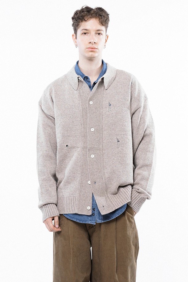 CHANCE'S NOI - 가디건 - Tear Collar-neck Cardigan - Beige /M243OT03BE