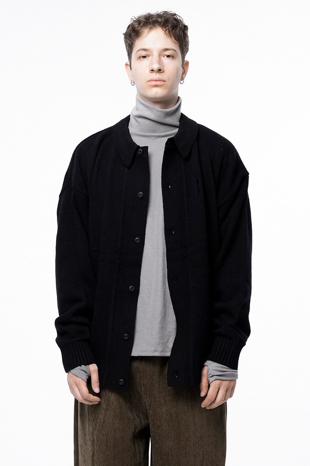 CHANCE'S NOI - 가디건 - Tear Collar-neck Cardigan - Black /M243OT03BK